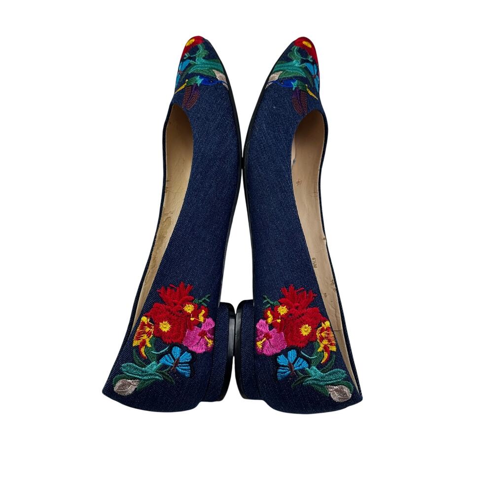 Nine West Obedience Denim Floral Embroidered Pointed Toe Flats Women's Size 6.5 - Picture 7 of 11